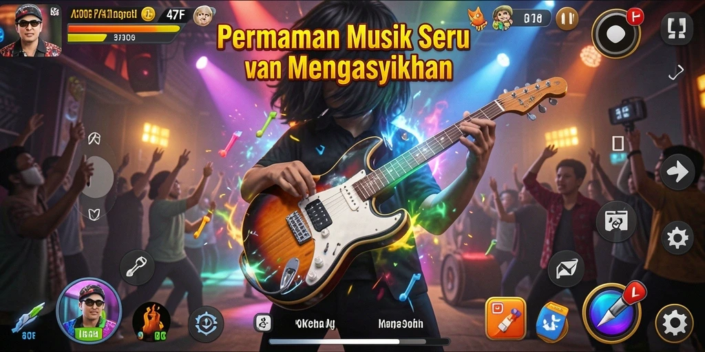 Tampilan gameplay 47F yang menarik dengan berbagai pilihan lagu.