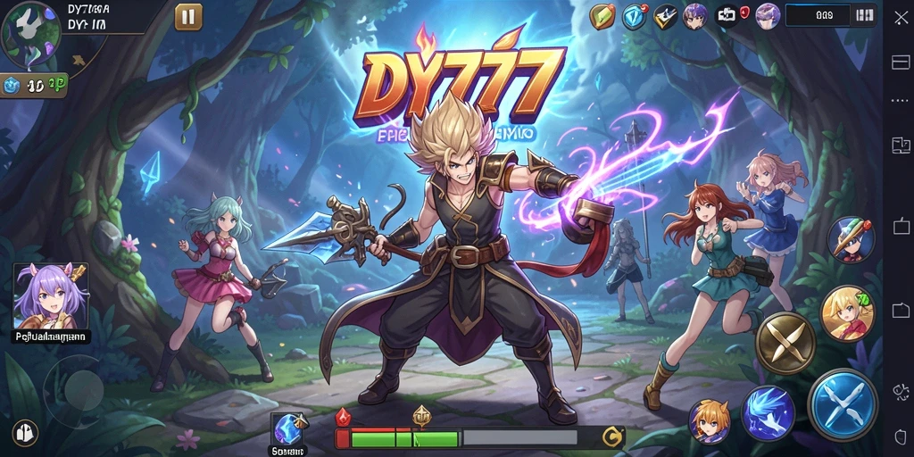 Screenshot gameplay DY777 menampilkan pertarungan karakter anime yang mendebarkan.