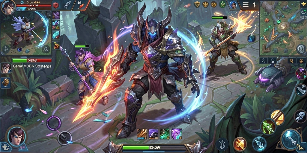 Screenshot IDN668 memperlihatkan pertarungan tim yang mendebarkan dalam game MOBA.