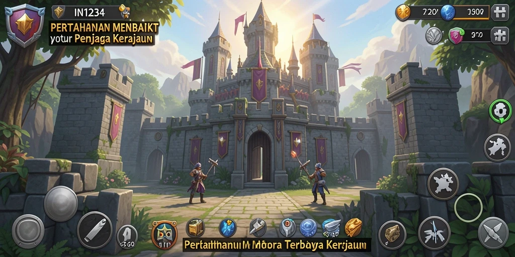 Tampilan gameplay menarik di IN1234 dengan menara dan musuh yang beragam.