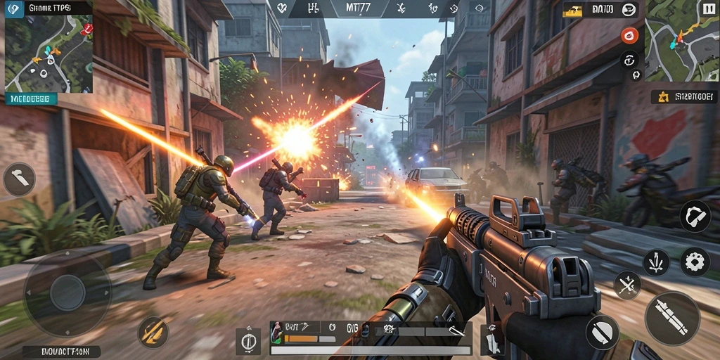 Tangkapan layar gameplay MT777 dengan aksi seru dalam pertempuran TPS.