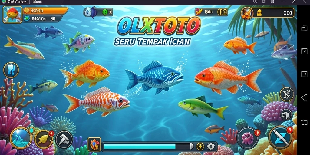 Screenshot permainan OLXTOTO menampilkan aksi menembak ikan yang seru.