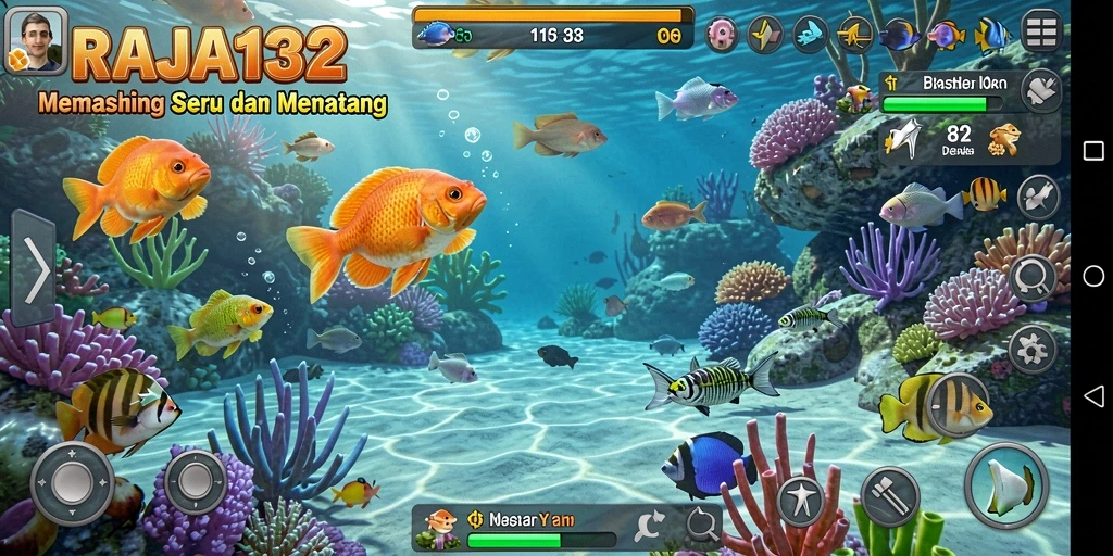 Screenshot RAJA132 menampilkan pemain menangkap ikan di laut.