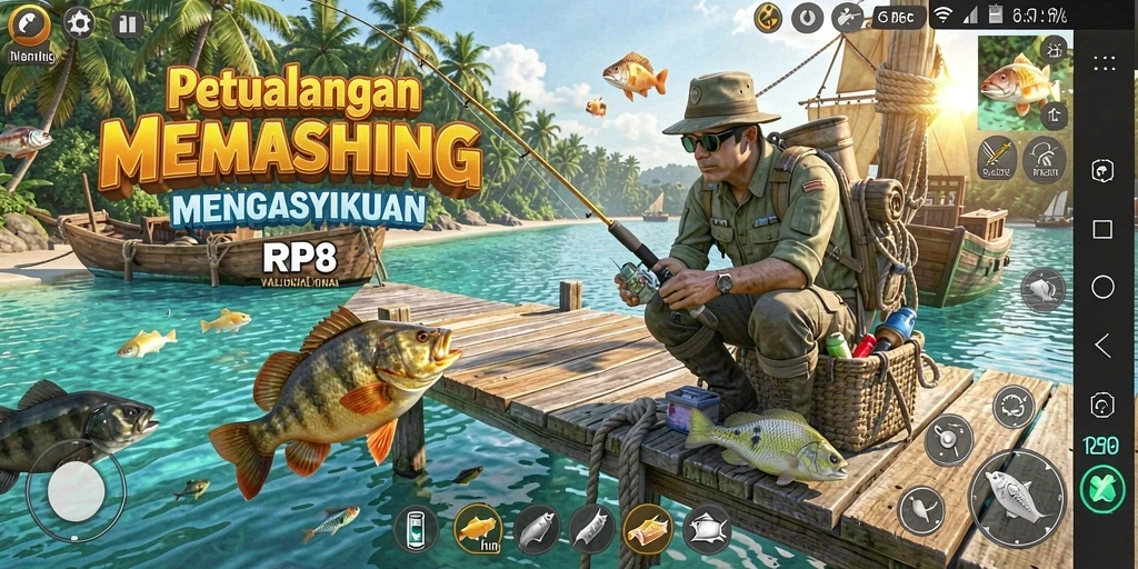 Tampilan gameplay RP8 yang menampilkan suasana memancing yang menakjubkan.