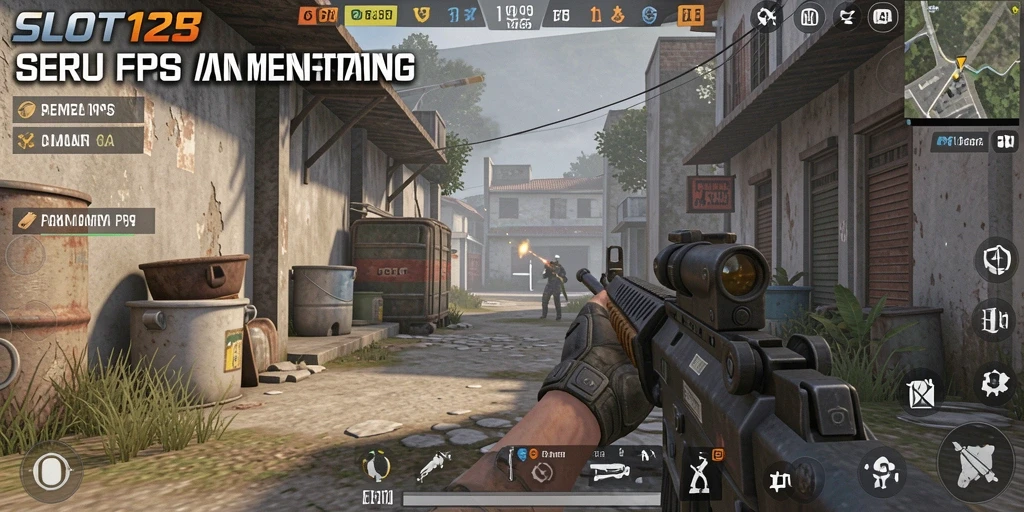 Screenshot utama SLOT123 menampilkan aksi gameplay FPS yang intens.