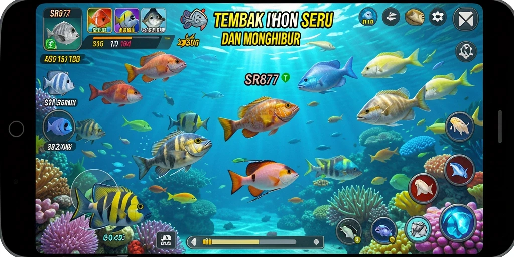 Tangkapan layar menampilkan aksi seru dalam game Tembak Ikan.